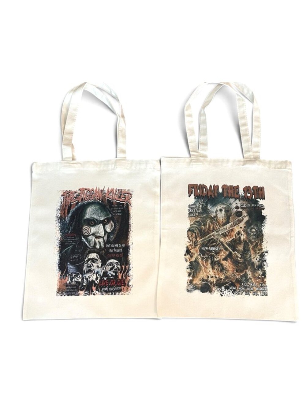 The Jigsaw Killer and Friday The 13th Canvas Tote Bag Set of 2 Camp Crystal Lake